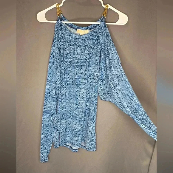 MICHAEL Michael Kors Cold Shoulder Blouse Sz Medium Gold Chain Straps - Picture 3 of 6